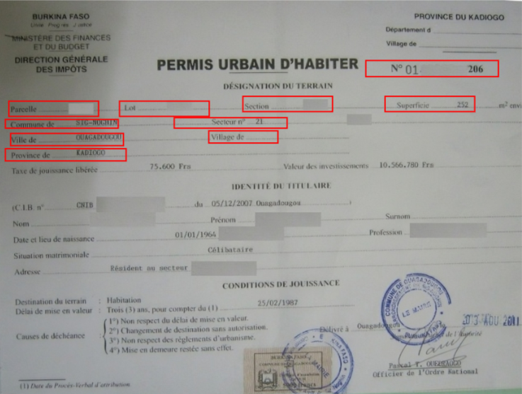 Exemple Permis urbain d'habitation (PUH)